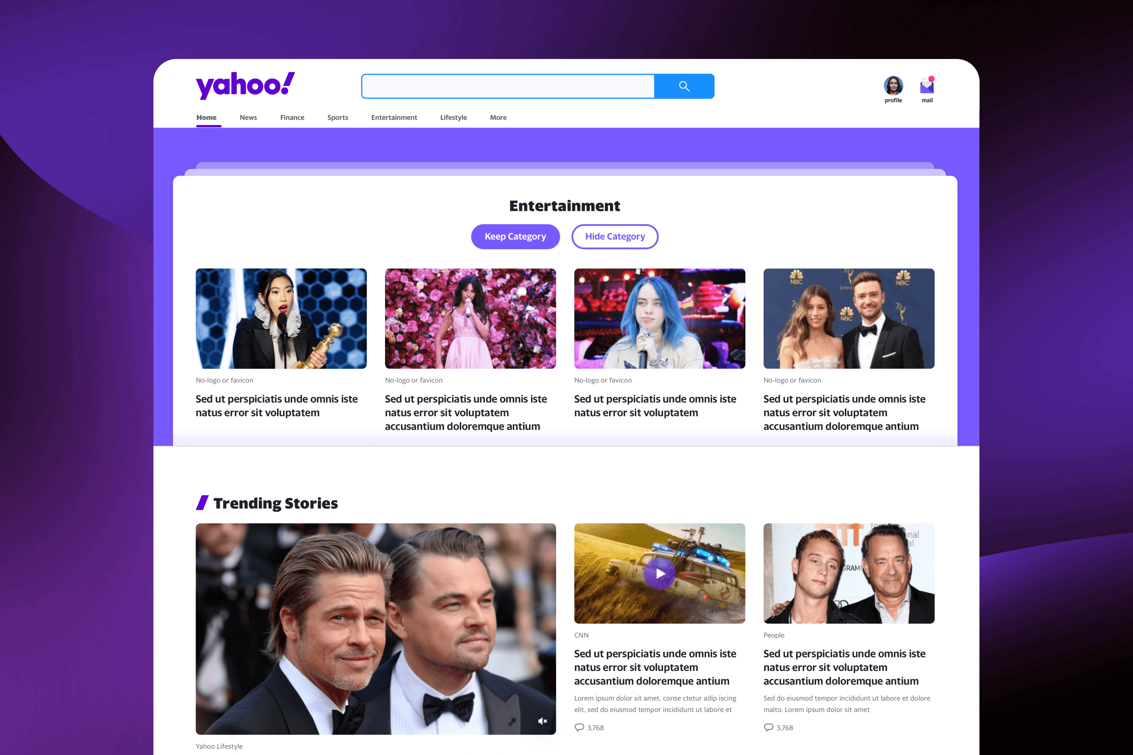 Yahoo Homepage responsive design