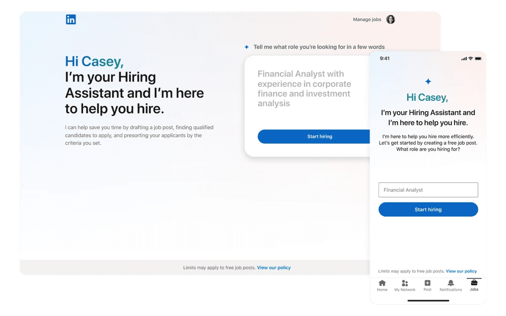 LinkedIn Hiring Assistant - Vision concept showing conversational interface